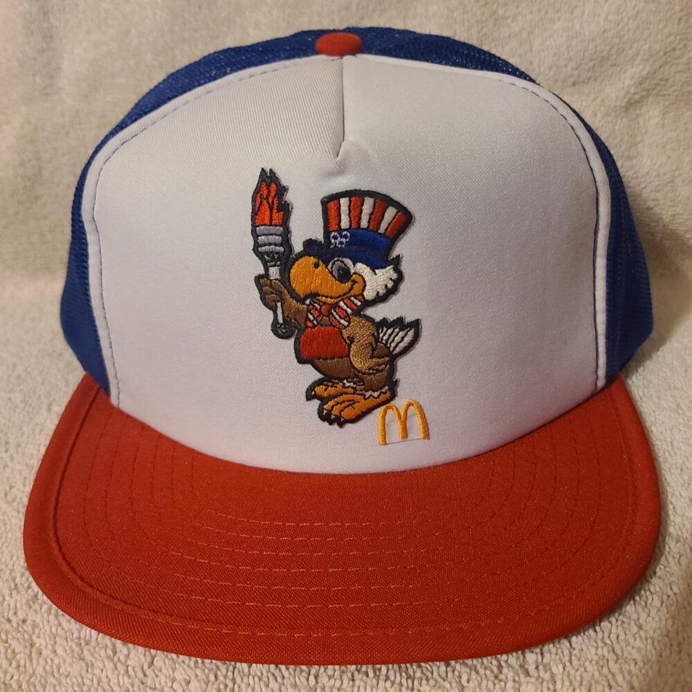 Vintage 1984 Olympics McDonalds Sam The Eagle USA Snapback Mesh Trucker Hat NOS